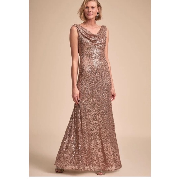BHLDN x Theia Gemma Rose Gold Matte Sequins Dress 👗 - Picture 2 of 6